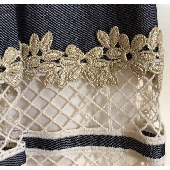 Elie Tahari Sz S 4 Cropped Crochet Lace Chambray Ivory Blue Skirt Top 2pc Set - Picture 6 of 16